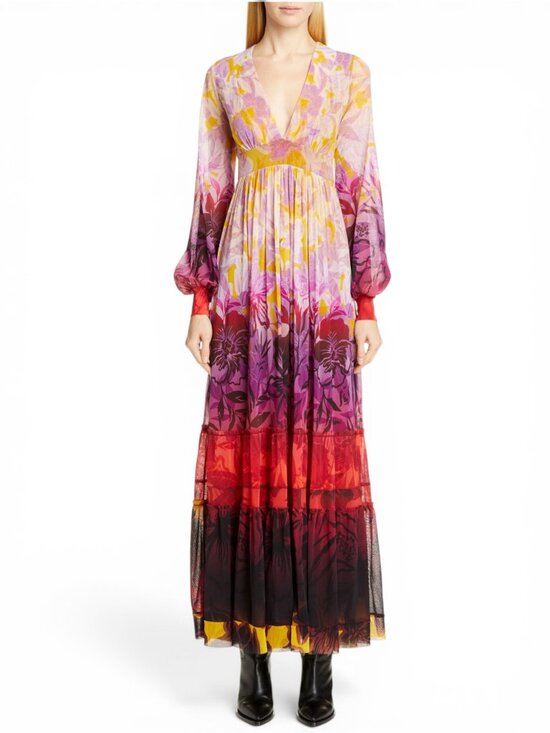 Fuzzi Dresses & Skirts - Fuzzi Gaultier Degrade Multicolor Floral Ombre Long Sleeve Maxi Dress NWT New XL